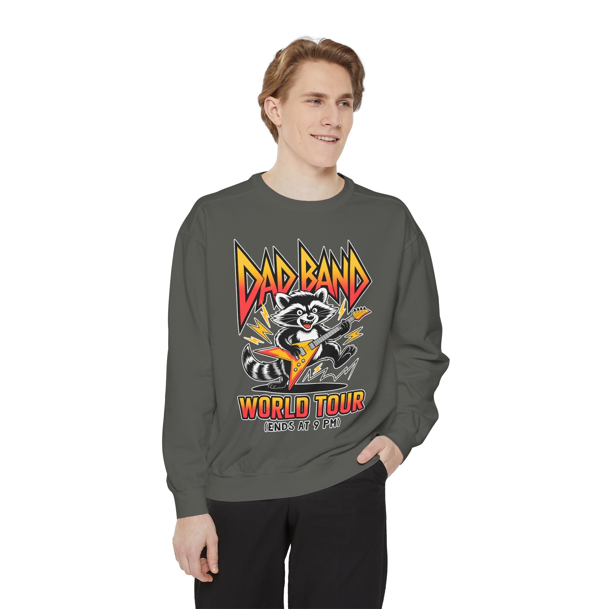 Funny Dad Band Comfort Colors Sweatshirt, Raccoon Rock Band Crewneck, World Tour Ends at 9 PM Sweatshirt, Father's Day Gift