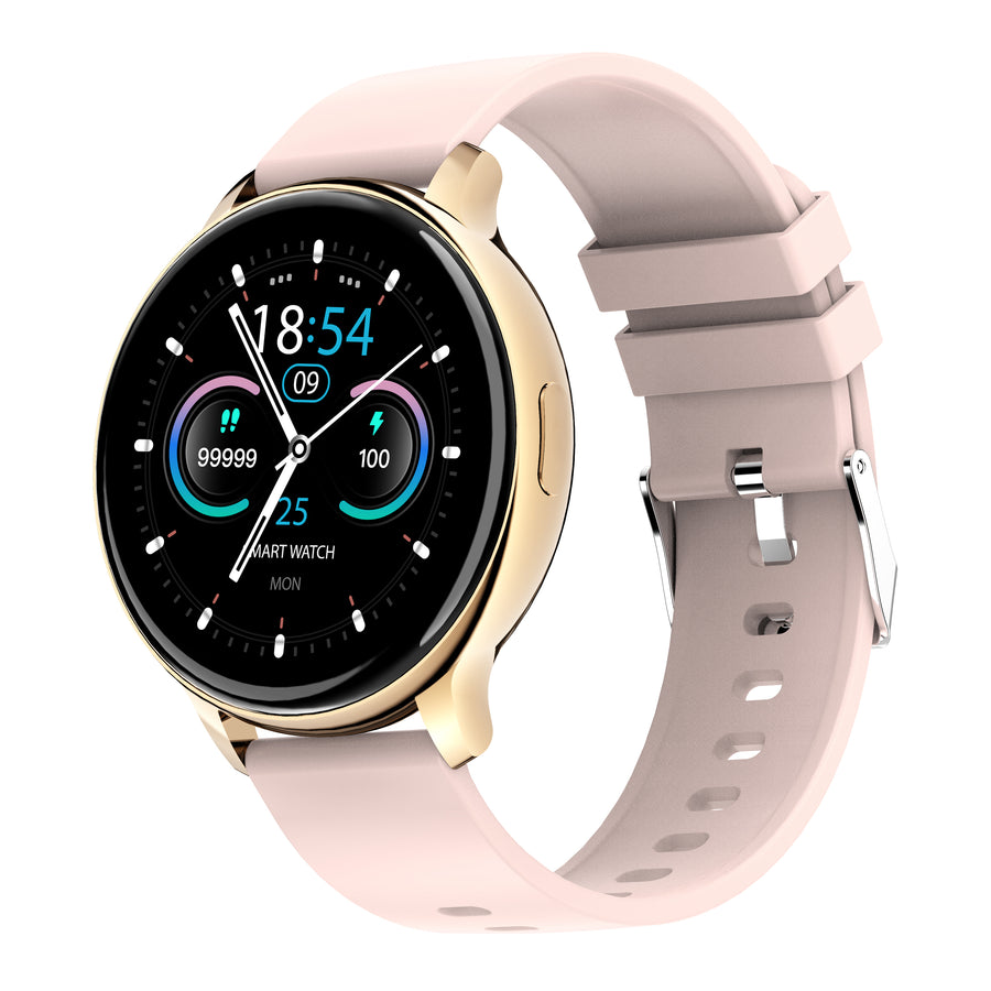 ZL27 smartwatch with black silicone band, angled view showing heart rate, steps, and date