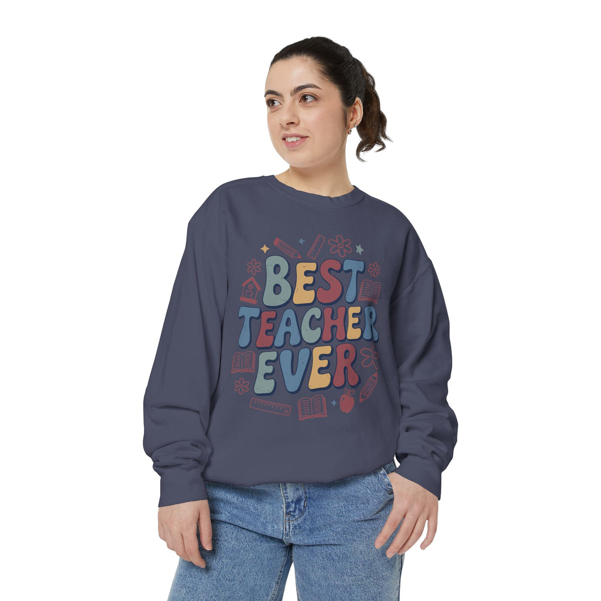 Best Teacher Ever Sweatshirt, Retro Educator Crewneck, Teacher Appreciation Gift, Back to School Outfit, Colorful School Staff Shirt