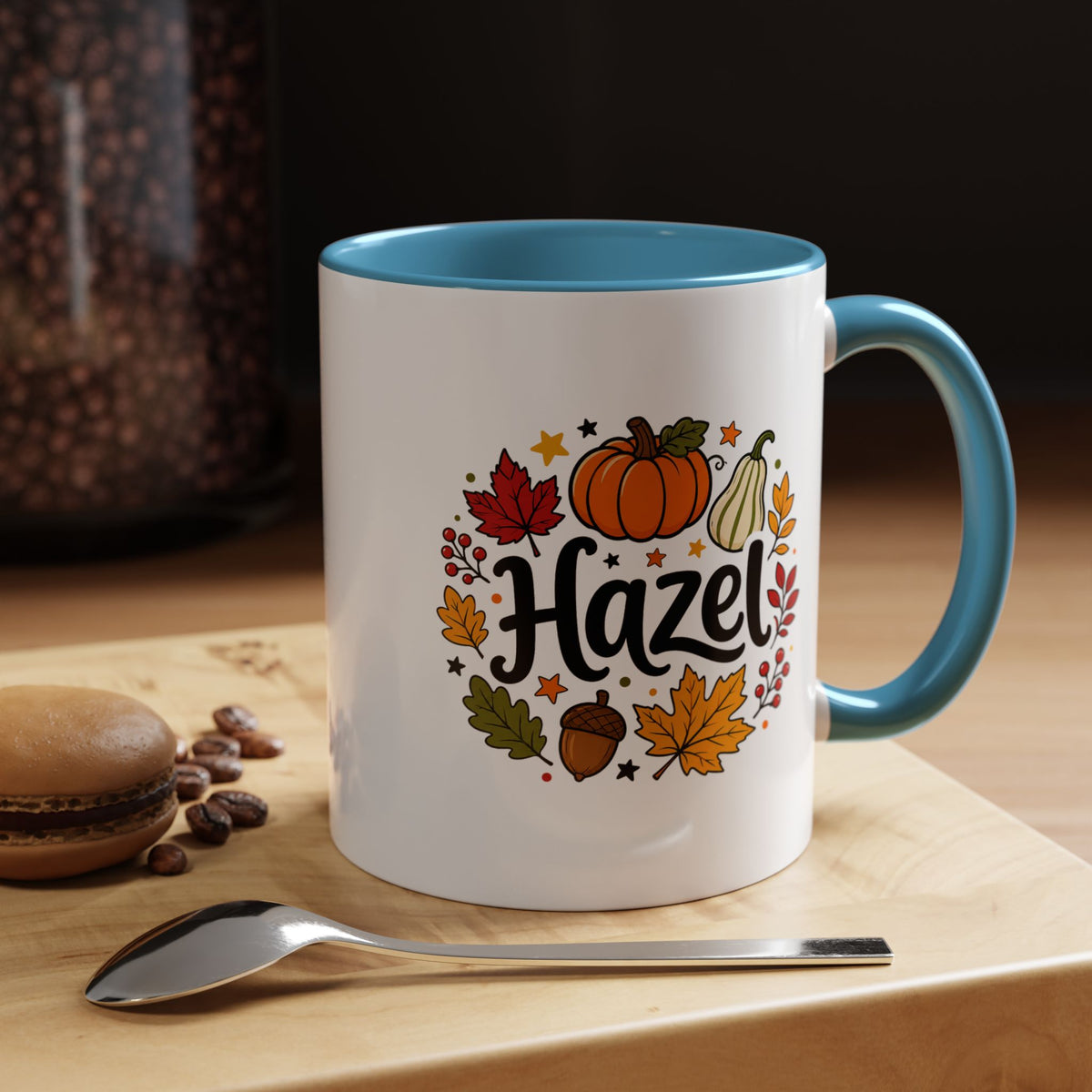Personalized Fall Name Mug, Custom Hazel Pumpkin Coffee Cup, Autumn Birthday Gift for Her, Thanksgiving Keepsake, Cozy Seasonal Present