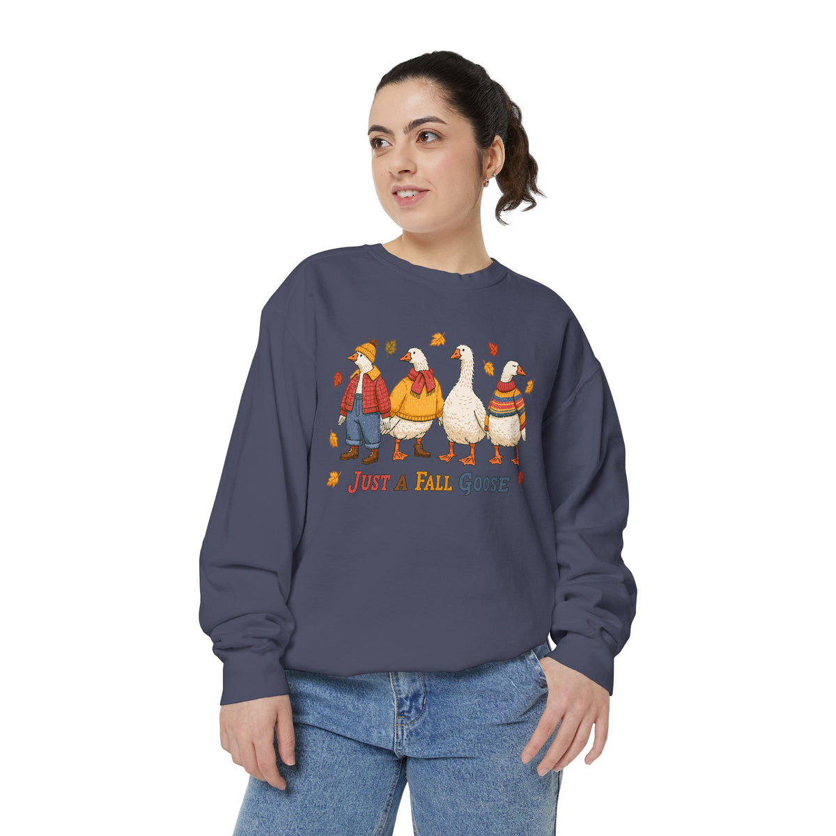 Funny Fall Goose Sweatshirt, Just a Fall Goose Autumn Pullover, Cute Cozy Gift for Bird Lover, Thanksgiving and October Outfit for Her