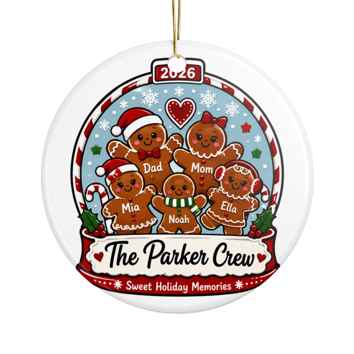 Personalized Gingerbread Family Snow Globe Ornament, Custom Family Names, Christmas Keepsake Gift