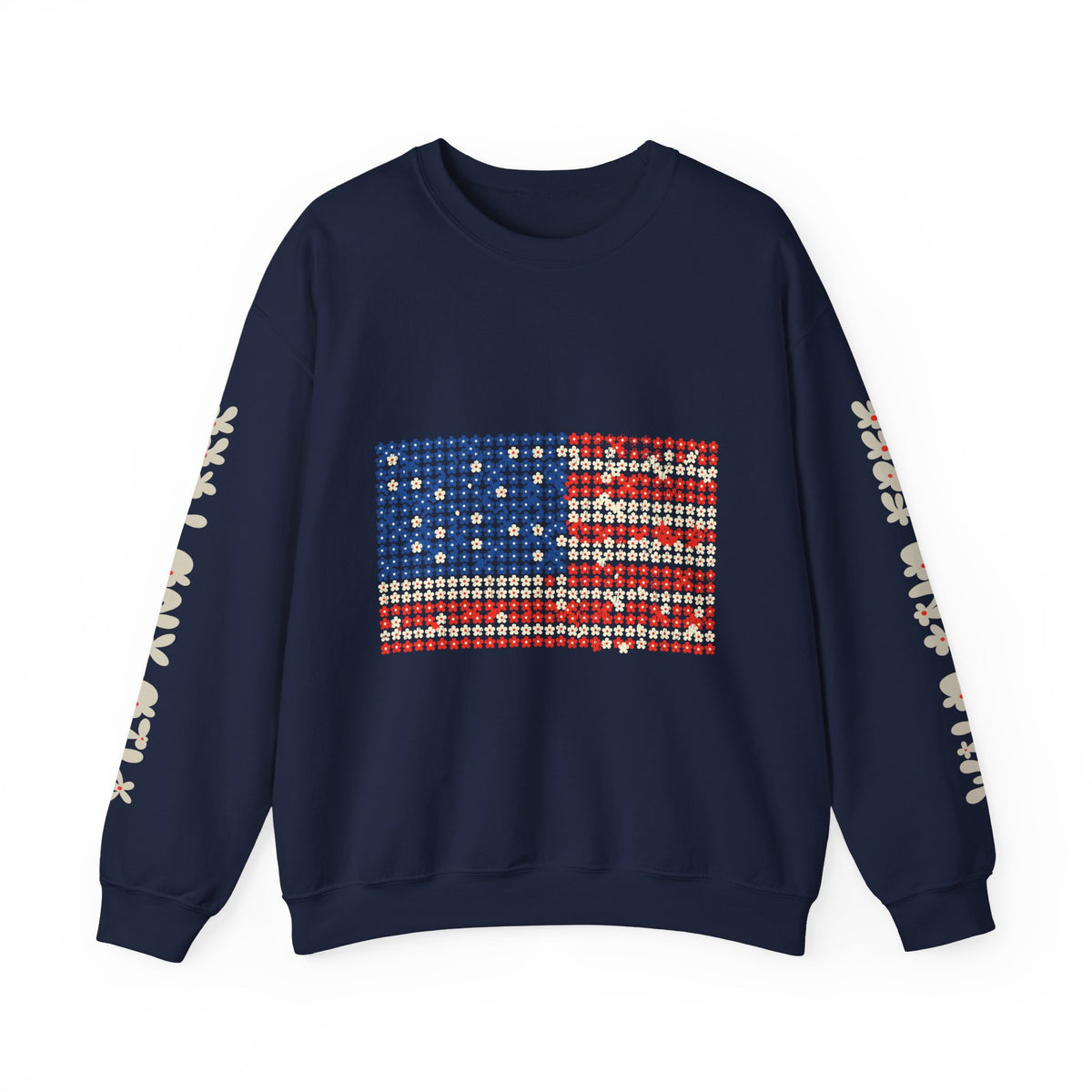 Patriotic American Flag Sweatshirt, USA Floral Crewneck, Vintage Americana Pullover, Fourth of July Outfit, Summer Patriotic Gift for Her