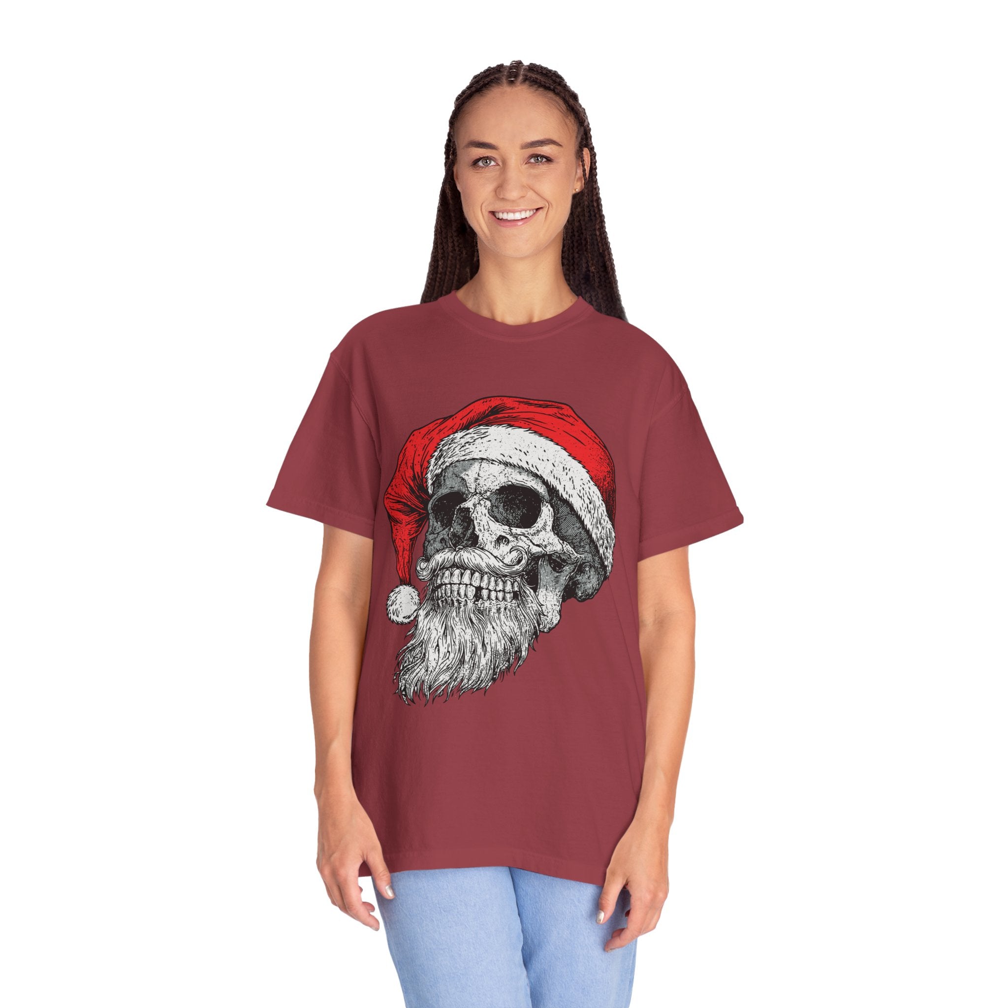 Skull Santa Shirt, Gothic Christmas T-Shirt, Creepy Holiday Skeleton Tee, Alternative Xmas Gift for Metalhead, Biker or Horror Fan