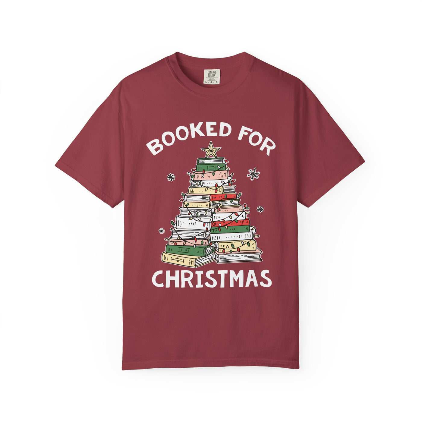 Booked for Christmas Shirt, Book Lover Holiday T-Shirt, Christmas Tree Books Tee, Cozy Reading Gift for Librarian, Teacher or Bookworm