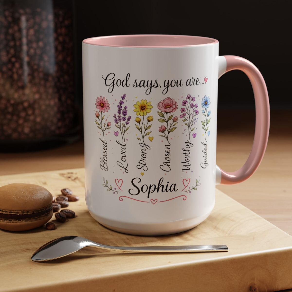 Personalized Christian Girl Mug, God Says You Are Blessed Loved Strong Chosen Worthy Guided Coffee Mug, Faith Gift for Daughter