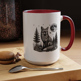 Fox Moon Mug, Black and White Woodland Coffee Cup, Celestial Forest Animal Gift for Fox Lover, Rustic Cabin Decor, Nature Birthday Present