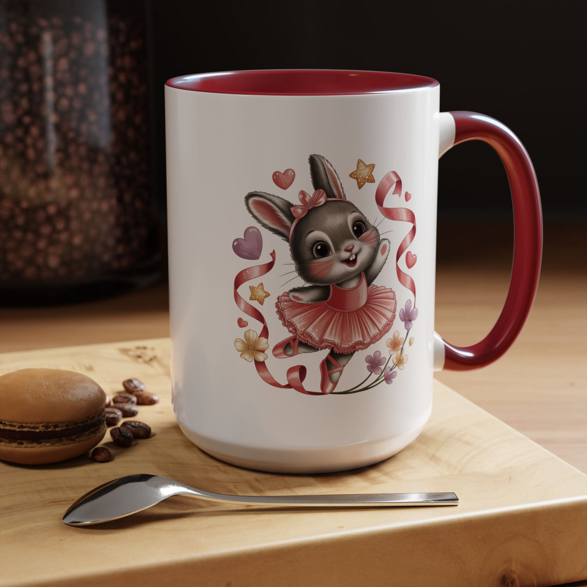 Ballerina Bunny Mug, Rabbit in a Pink Tutu with Flowers and Ribbons, Ballet Recital Gift for a Daughter or Dance Lover's Birthday Surprise