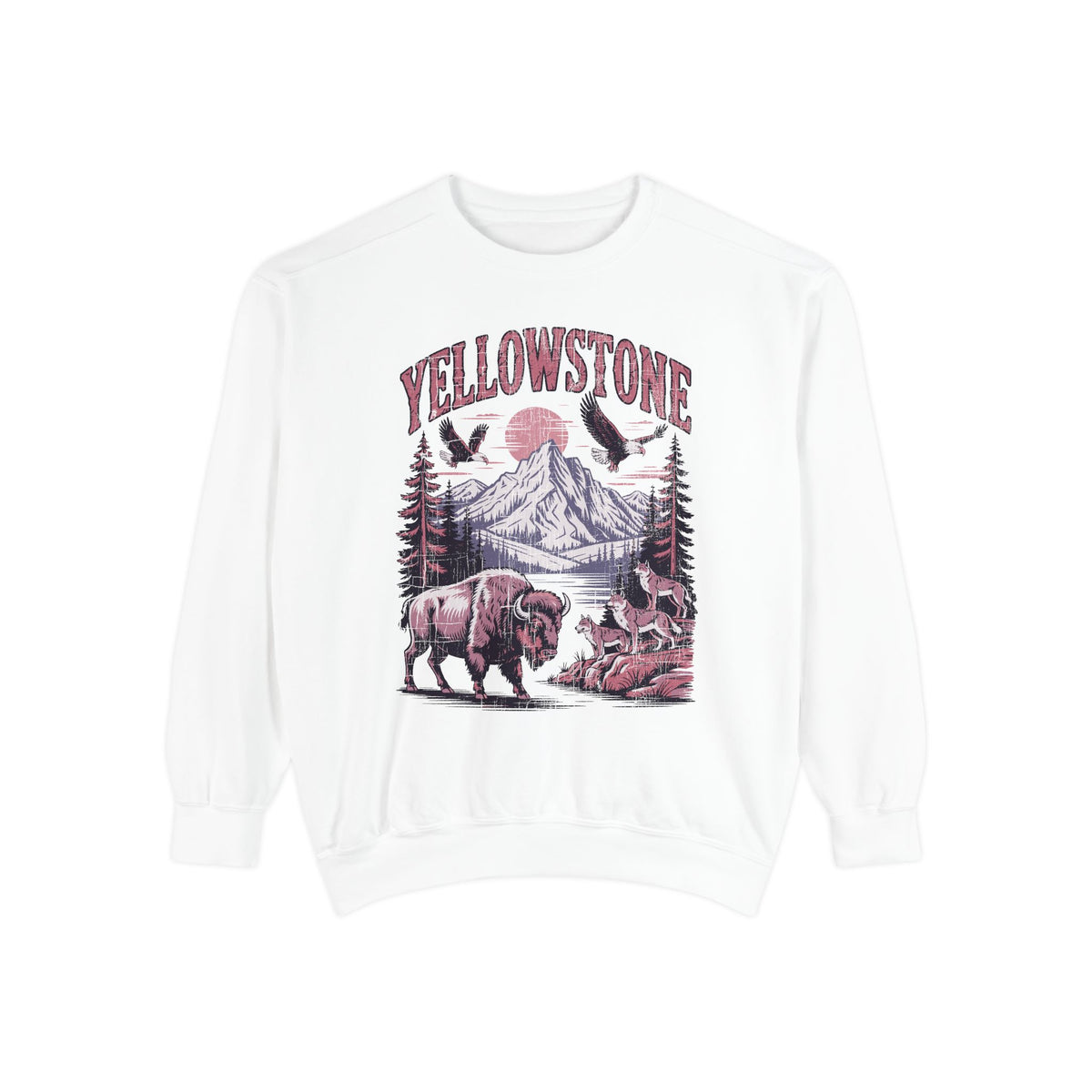 Yellowstone Wildlife Sweatshirt, Bison Wolf Eagle Mountain Crewneck, National Park Lover Gift, Western Nature Graphic Cozy Pullover