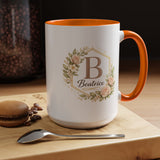 Personalized Floral Monogram Mug, Custom Name Coffee Mug with Elegant Initial Letter, Botanical Gift for Women, Bridesmaid Birthday Cup