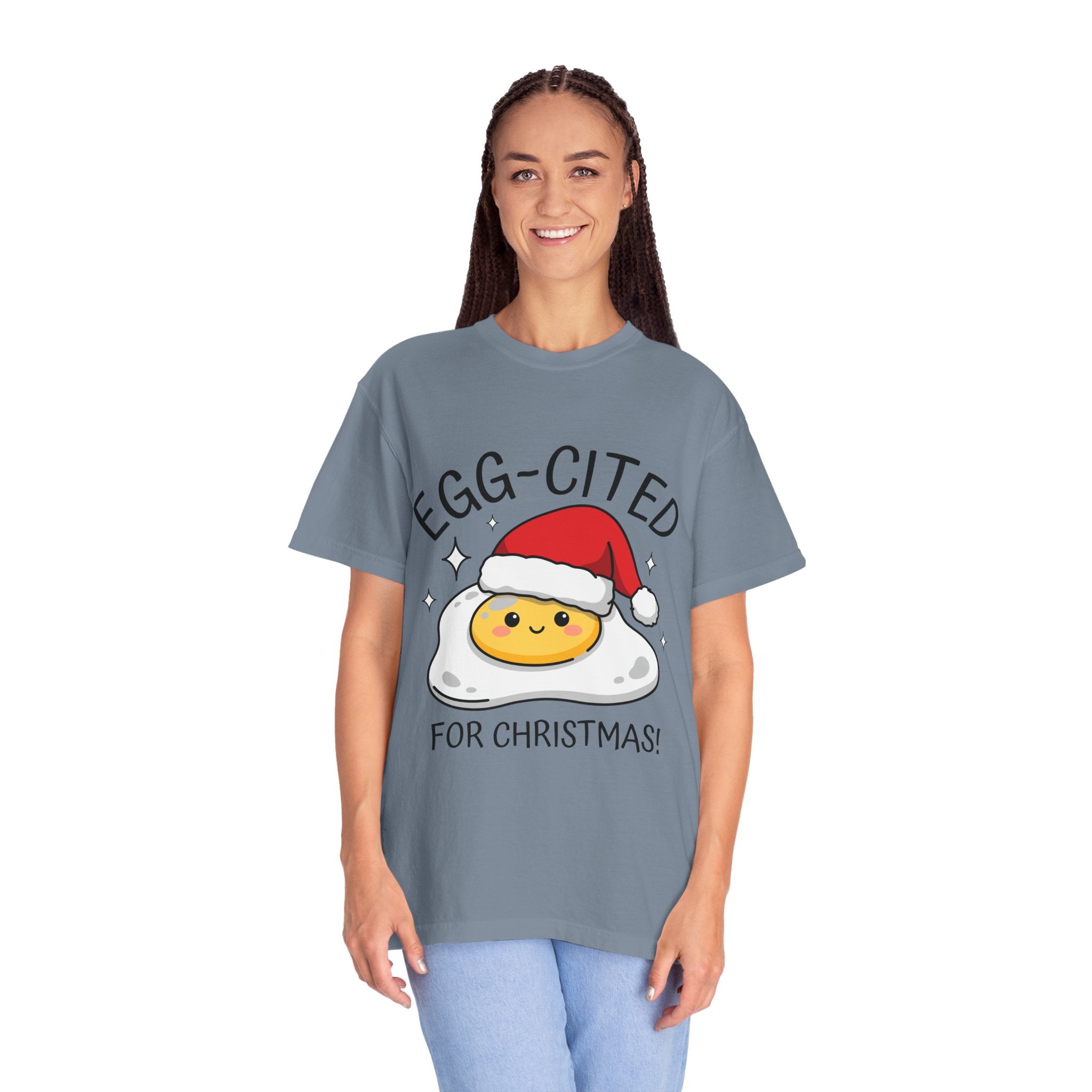 Egg-Cited for Christmas Shirt, Funny Fried Egg T-Shirt, Cute Food Pun Holiday Tee, Christmas Breakfast Gift for Brunch Lover or Cook