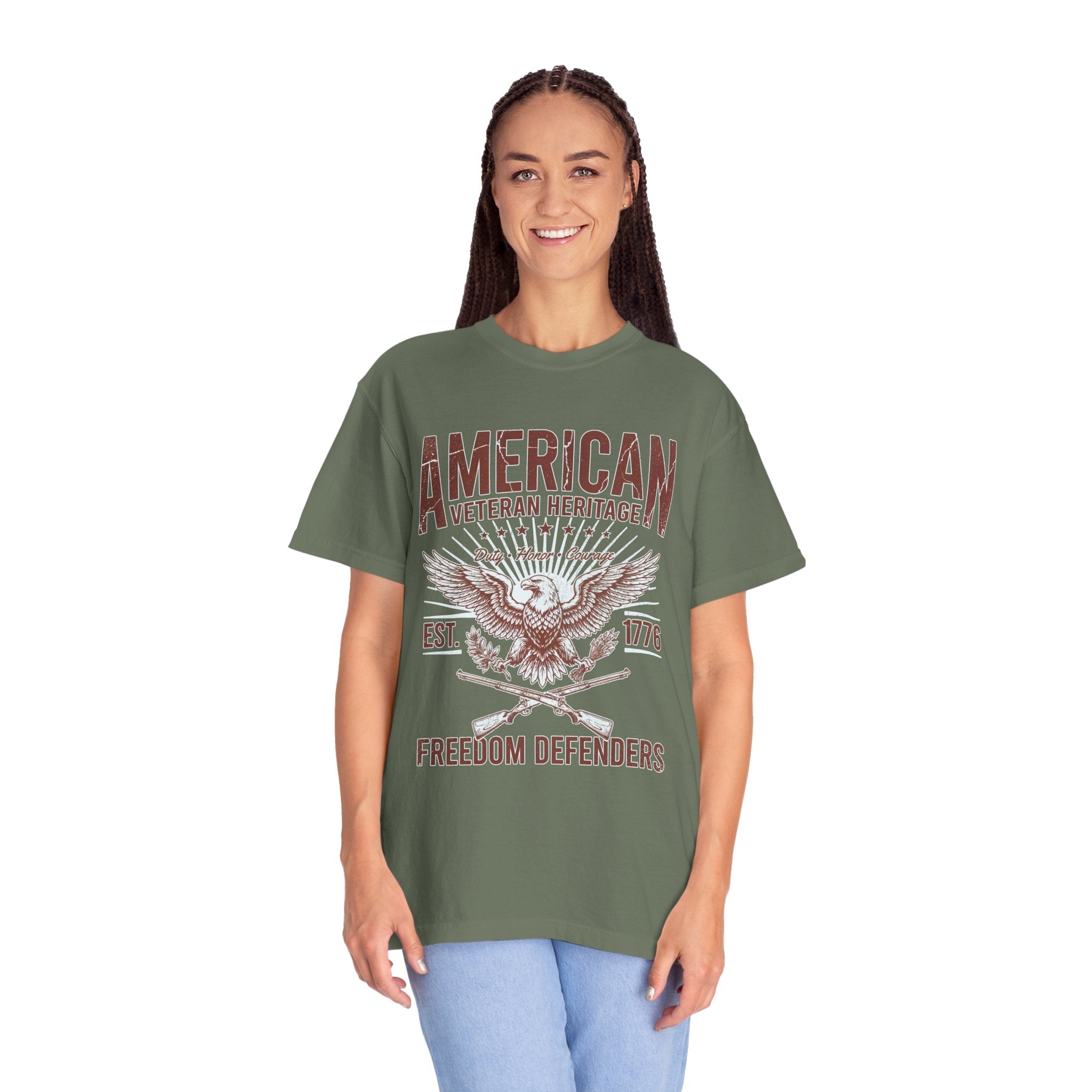 American Veteran Heritage Shirt, Freedom Defenders T-Shirt, Patriotic Eagle Gift, Veterans Day or Military Retirement Tee for Proud Veteran