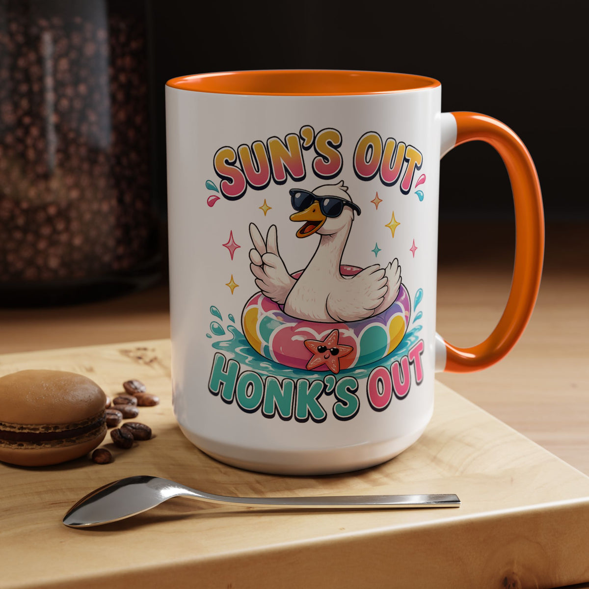 Funny Goose Summer Coffee Mug, Sun's Out Honk's Out Mug, Cute Goose Pool Float Cup, Beach Vacation Gift, Summer Lover Mug