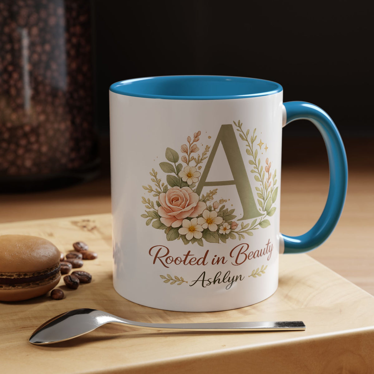 Personalized Floral Initial Mug, Custom Name Coffee Mug with Monogram Letter, Rooted in Beauty Gift for Women, Botanical Birthday Cup