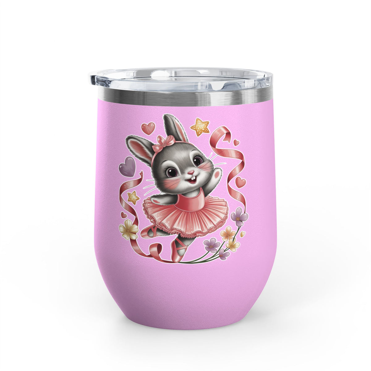 Ballet Bunny Wine Tumbler, Cute Pink Rabbit Cup, Gift for Ballerinas, Dance Students, Bunny Lovers and Ballet Besties