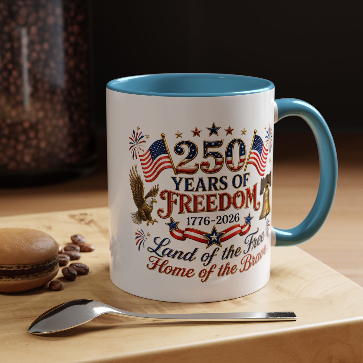 250 Years of Freedom Mug, America 250th Anniversary Coffee Mug, Patriotic Eagle Liberty Bell Cup, USA Semiquincentennial Gift