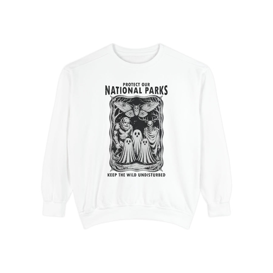 Protect Our National Parks Comfort Colors Sweatshirt, Gothic Nature Lover Crewneck, Cryptid Halloween Outdoor Adventure Gift