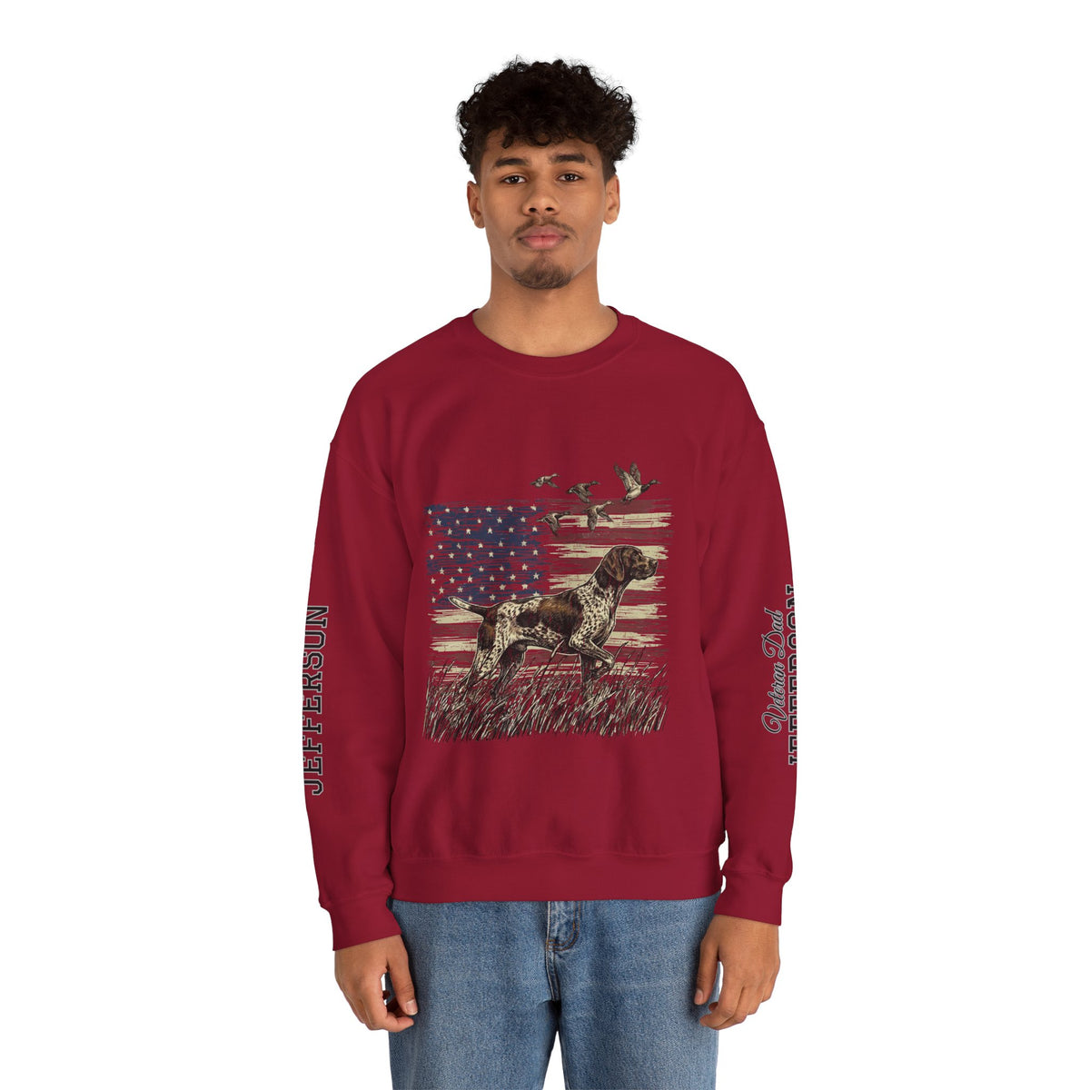 Personalized Patriotic Dog Sweatshirt, Custom Family Name Pullover, American Flag Dog Crewneck, USA Dog Lover Gift, Fourth of July Shirt