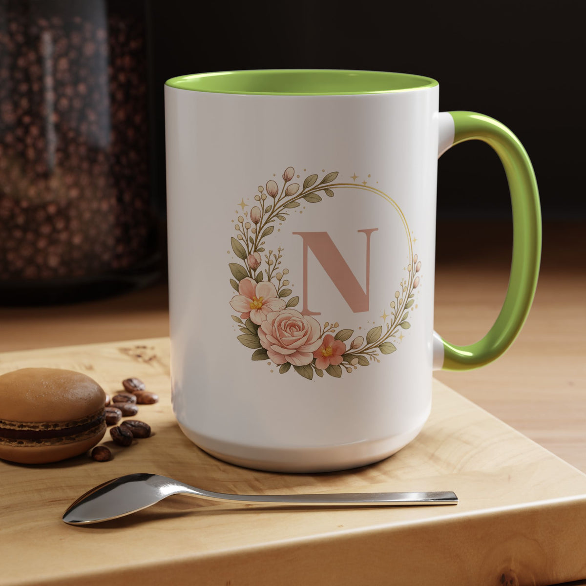 Personalized Floral Monogram Mug, Custom Initial Coffee Mug for Women, Botanical Letter Cup, Bridesmaid Gift, Birthday Gift for Her
