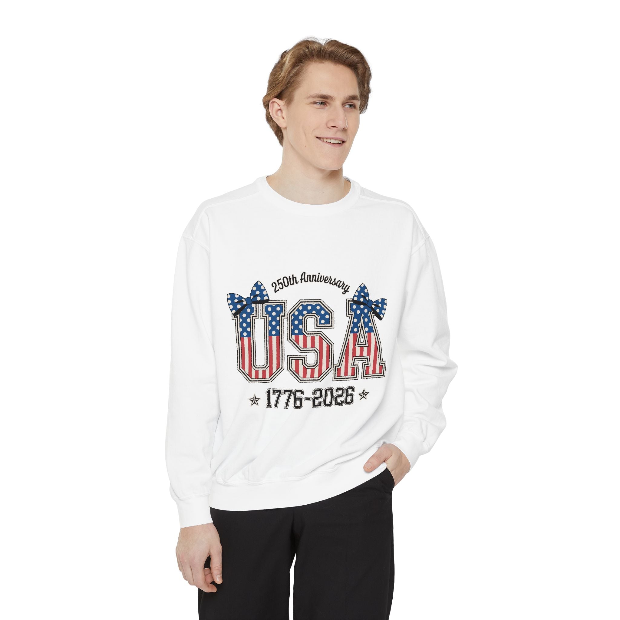 USA 250th Anniversary Comfort Colors Sweatshirt, Patriotic Bow Coquette Shirt, America 1776 2026 Sweatshirt, Fourth of July Gift