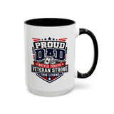 Proud Veteran Dad Coffee Mug, Battle Tested Veteran Strong Cup, Patriotic Military Gift for Father, Retired Soldier or True Legend