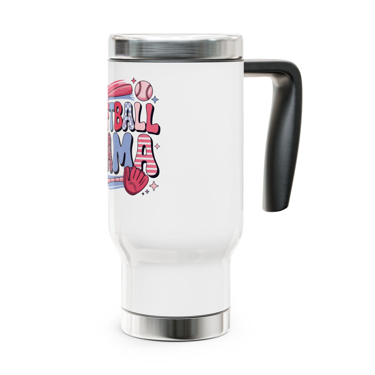 Softball Mama Travel Mug, Pink Baseball Mom Stainless Steel Cup, Cute Sports Mom Gift, Game Day Drinkware, Softball Season Gift for Women