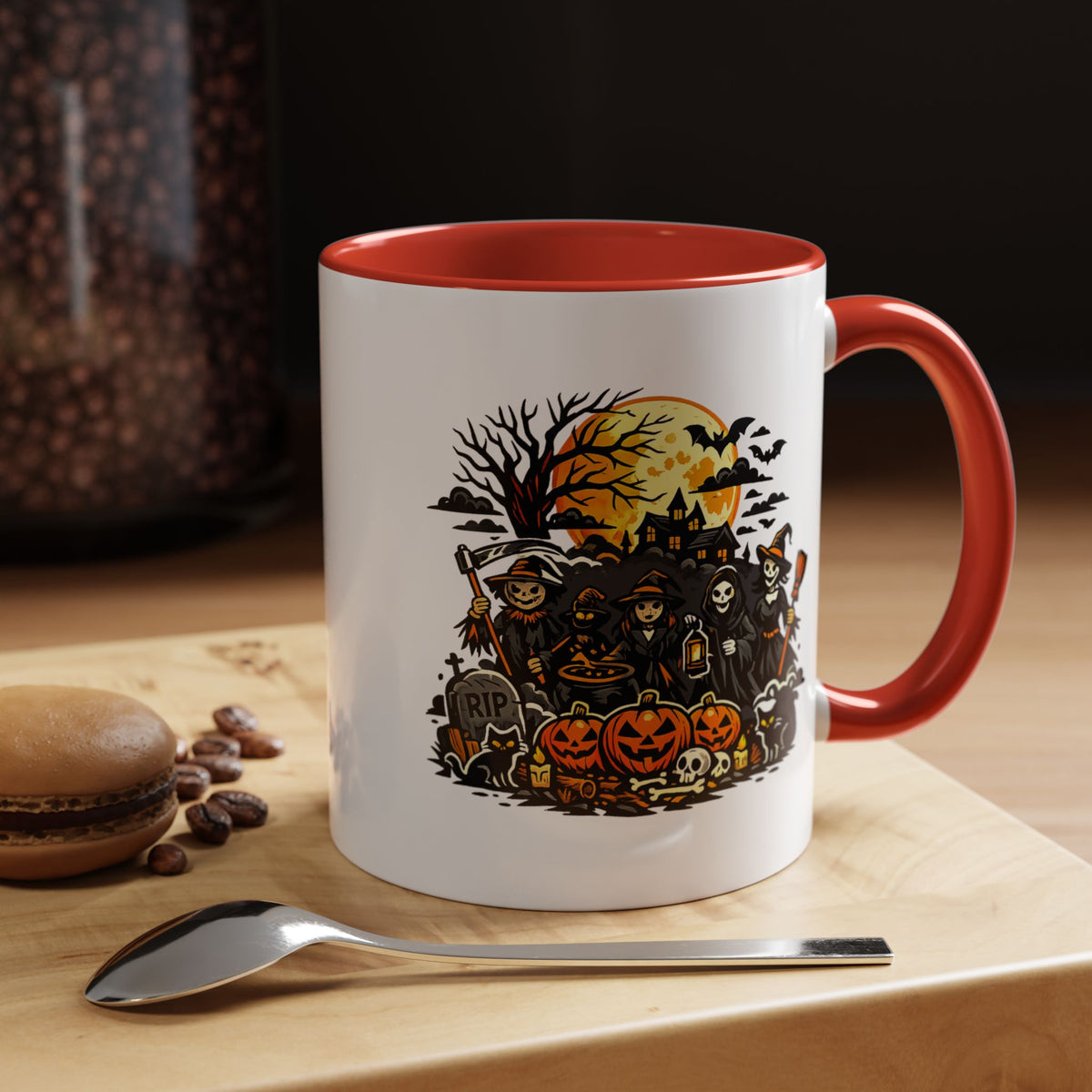 Halloween Witch Coffee Mug, Spooky Reaper and Pumpkin Cup, Gothic Horror Gift for Halloween Lover, Haunted House October Drinkware