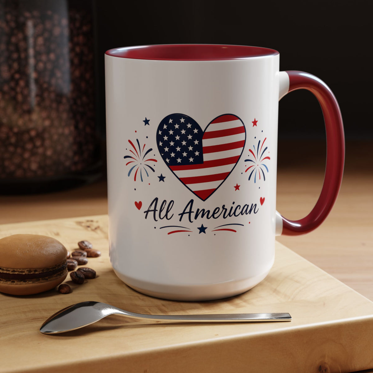 All American Patriotic Heart Coffee Mug, USA Flag Heart Mug, Fourth of July Coffee Cup, American Pride Gift, Independence Day Mug