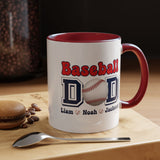 Custom Baseball Dad Coffee Mug with Kids Names, Personalized Sports Father's Day Gift, Cute Team Coach Appreciation Ceramic Tea Cup