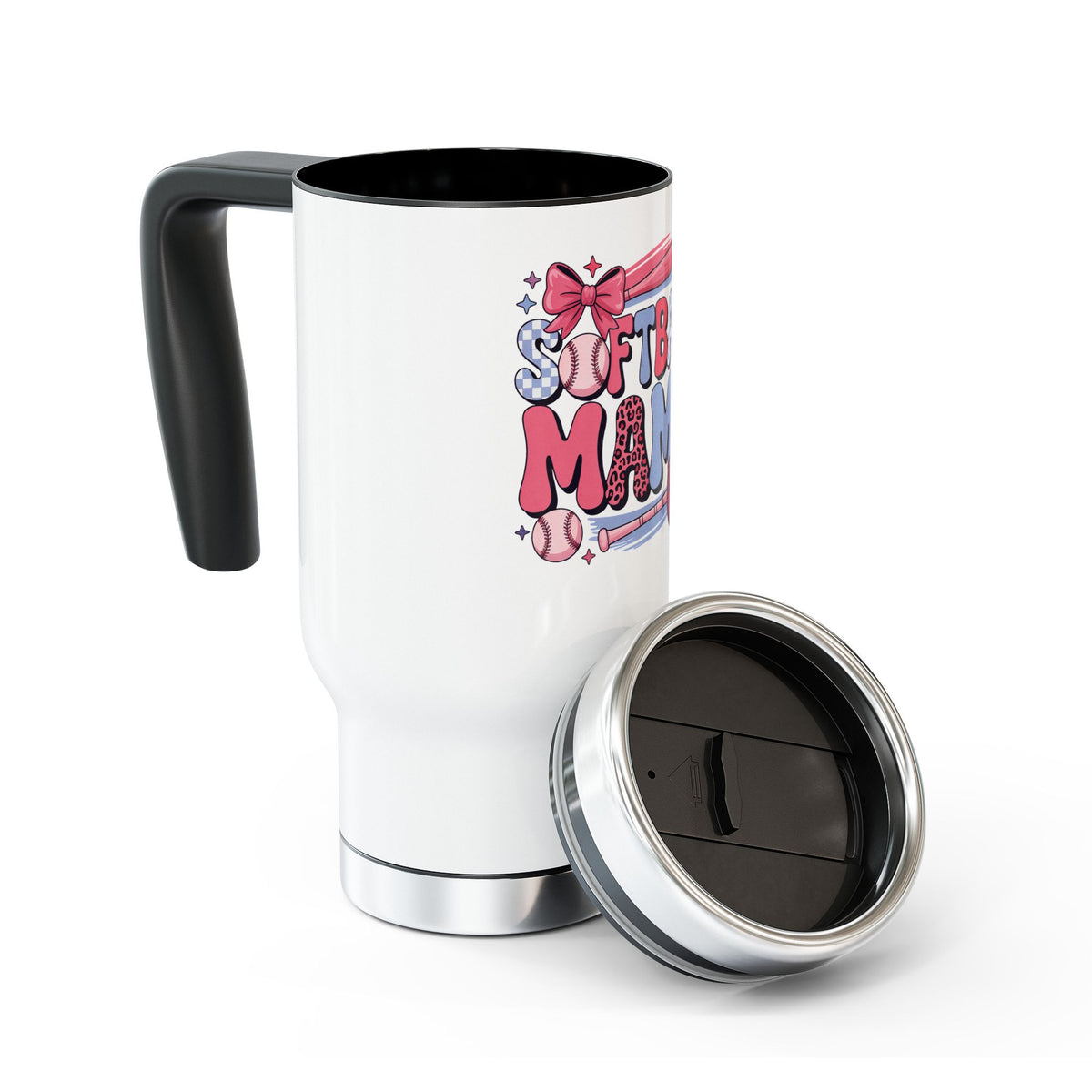 Softball Mama Travel Mug, Pink Baseball Mom Stainless Steel Cup, Cute Sports Mom Gift, Game Day Drinkware, Softball Season Gift for Women