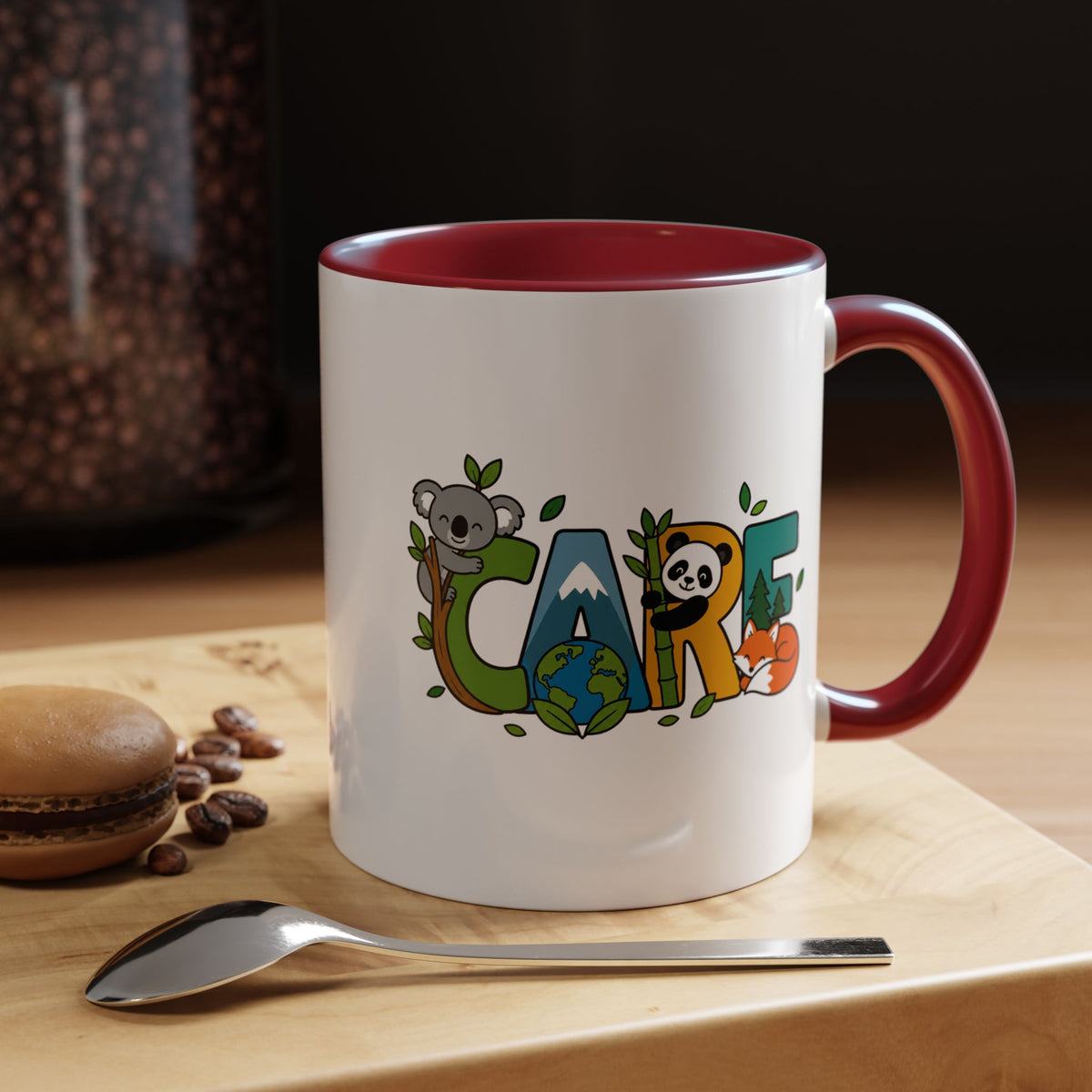 Earth Care Animal Mug, Eco Awareness Coffee Cup, Cute Wildlife Conservation Gift for Nature Lover, Earth Day Gift for Teacher or Mom