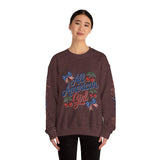 All American Girl Sweatshirt, Patriotic Womens Pullover, USA Flag Cherry Top, Vintage Americana Style, Fourth of July Gift