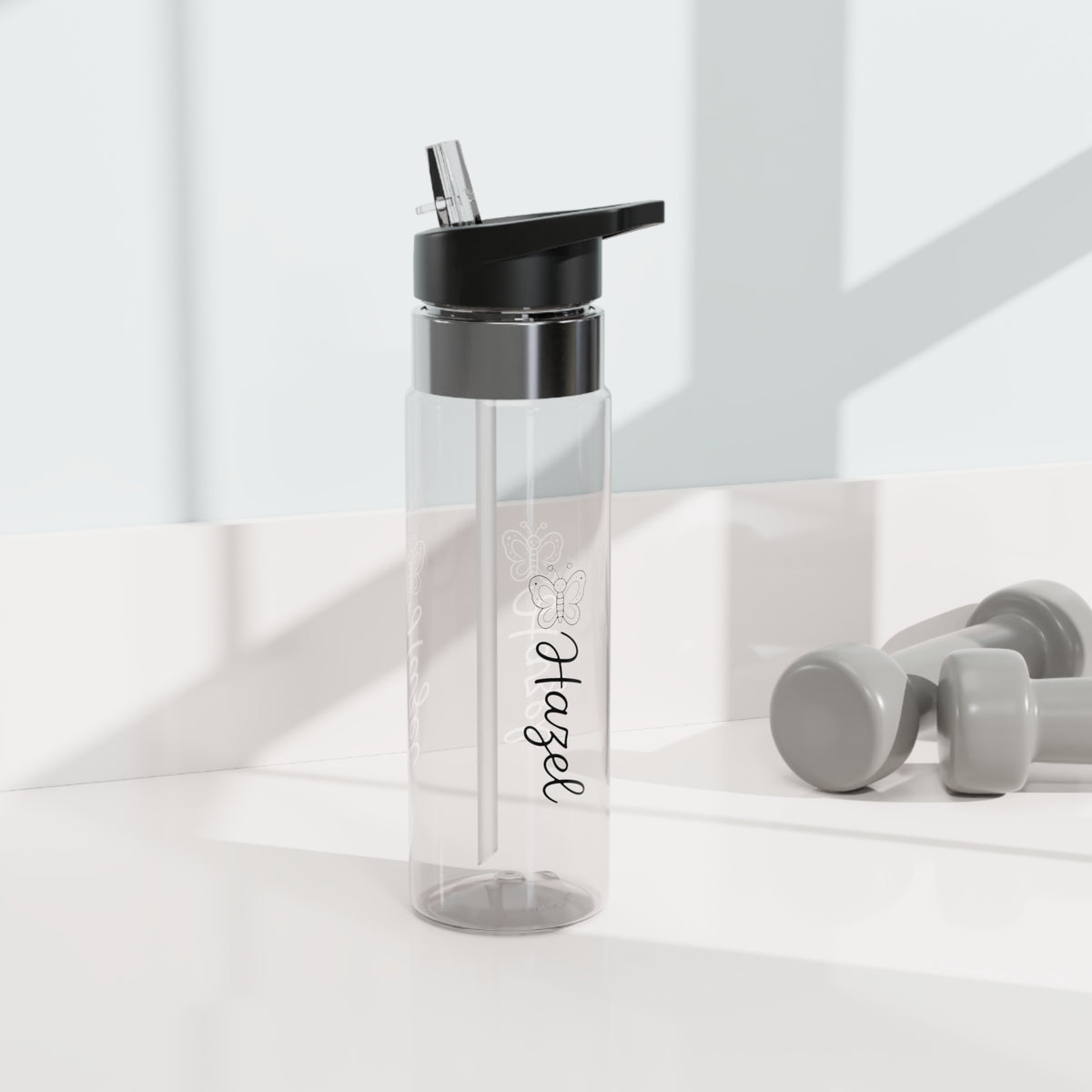 Personalized Butterfly Water Bottle, Custom Name Girls Tumbler, Cute Floral Kids Gift, Clear Bottle for Girls Birthday