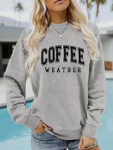 Round neck COFFEE printed pullover sweatshirt sweatshirt