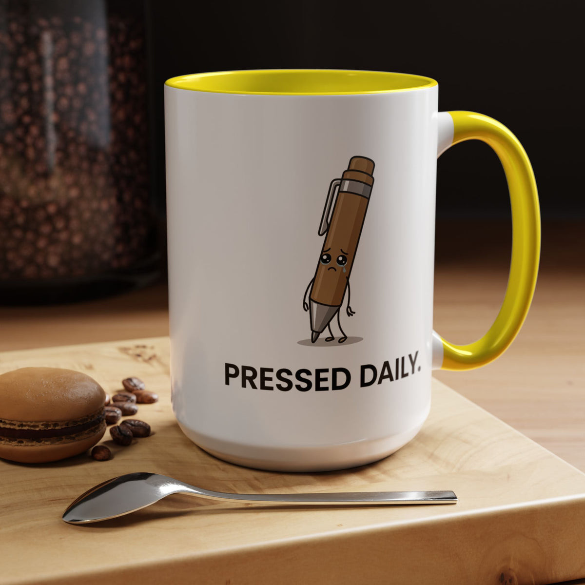 Funny Pressed Daily Coffee Mug, Stressed Pen Office Mug, Coworker Humor Gift, Teacher Appreciation Mug, Work From Home Cup