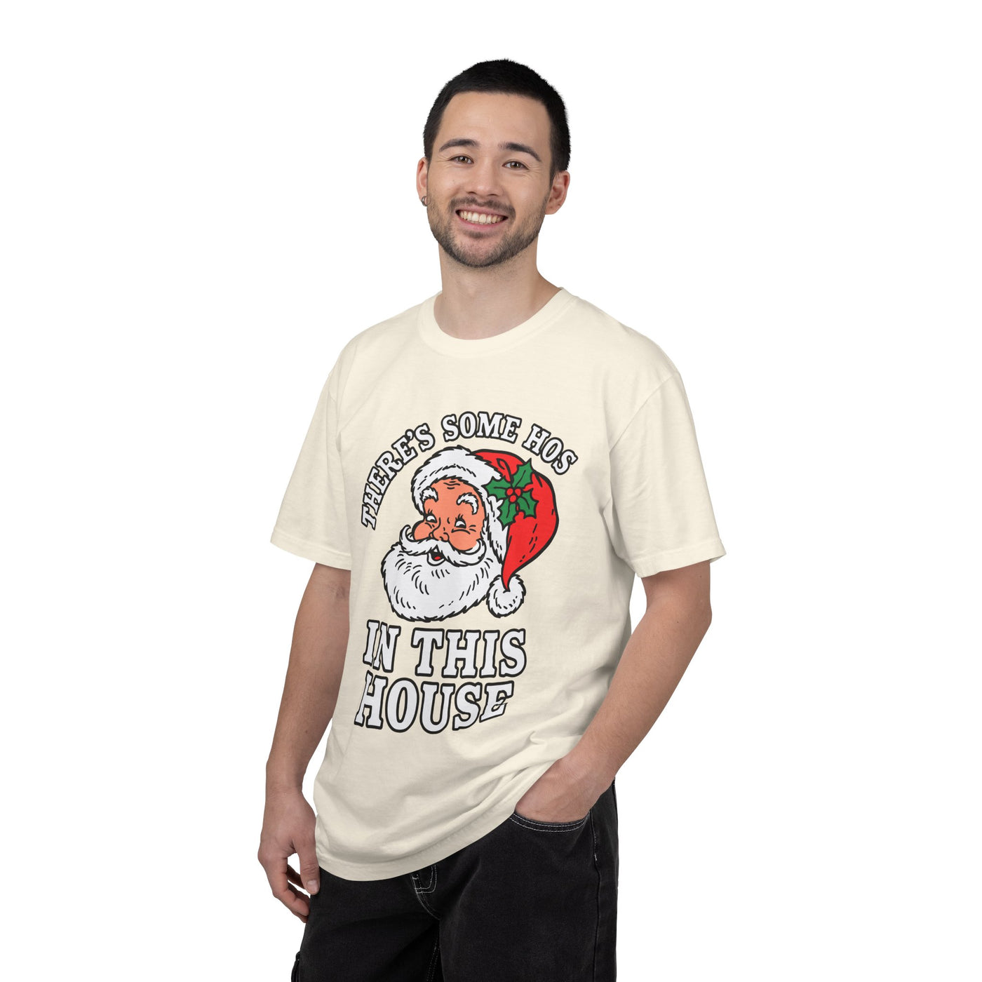 There's Some Ho's in This House Shirt, Funny Santa Christmas T-Shirt, Adult Holiday Party Tee, Naughty Xmas Gift for Friends or Family