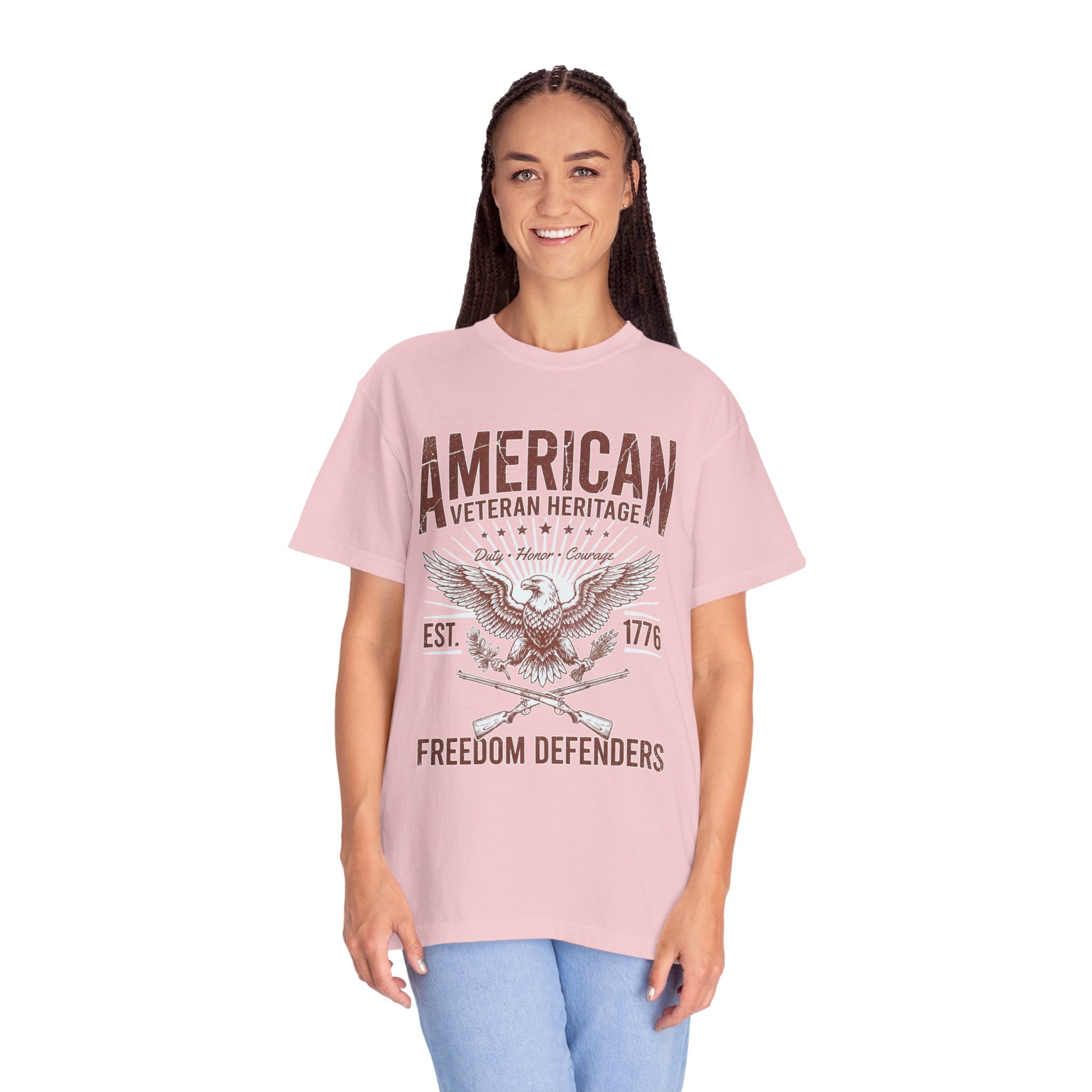 American Veteran Heritage Shirt, Freedom Defenders T-Shirt, Patriotic Eagle Gift, Veterans Day or Military Retirement Tee for Proud Veteran