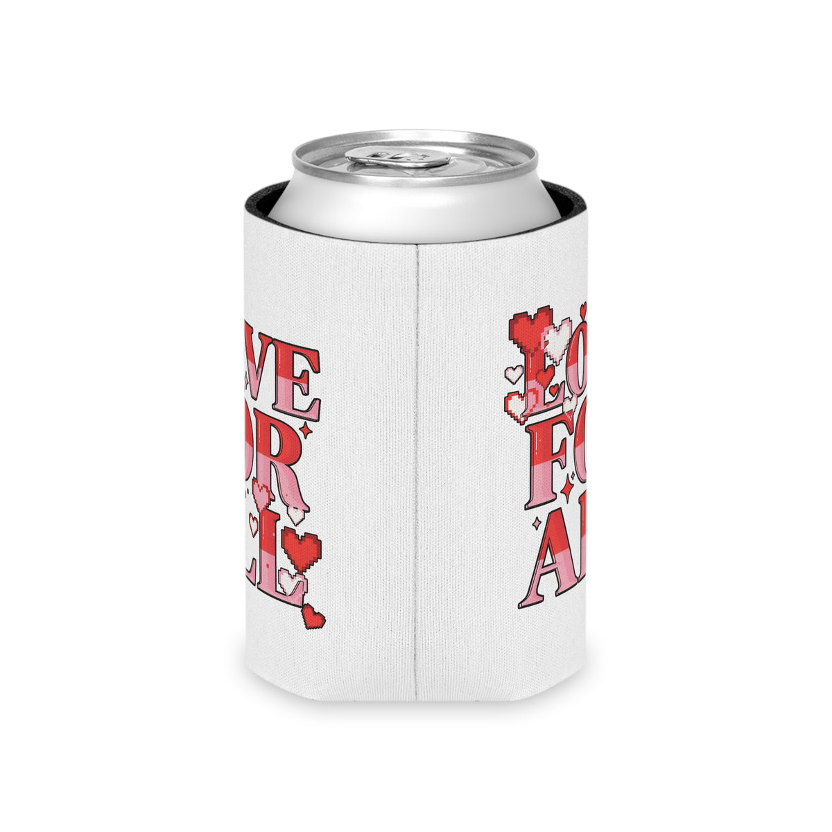 Love for All Can Cooler, Retro Pixel Heart Drink Sleeve, LGBTQ Pride Gift, Cute Summer Party Favor, Inclusive Gift for Friends
