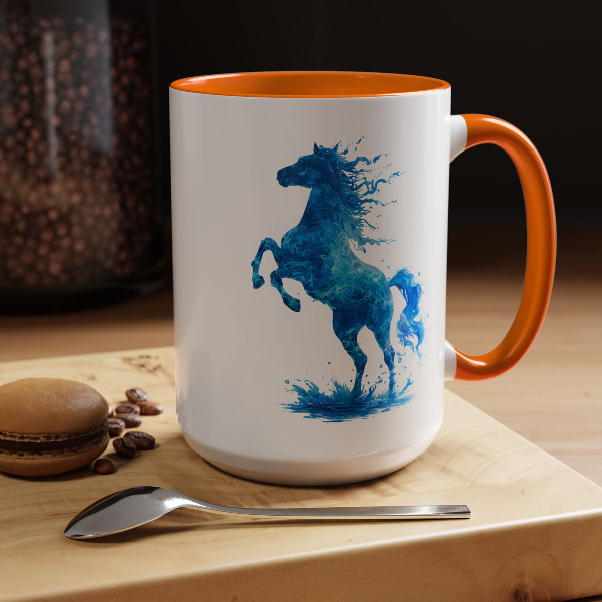 Blue Water Horse Mug, Abstract Horse Lover Coffee Mug, Majestic Stallion Art Cup, Equestrian Gift for Horse Lovers