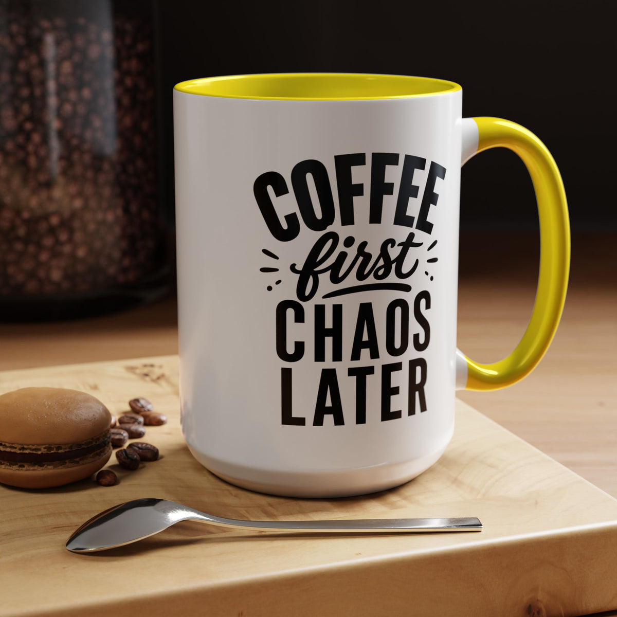 Funny Coffee Lover Mug, Coffee First Chaos Later Mug, Morning Coffee Quote Cup, Caffeine Lover Gift, Office Coffee Mug for Coworkers