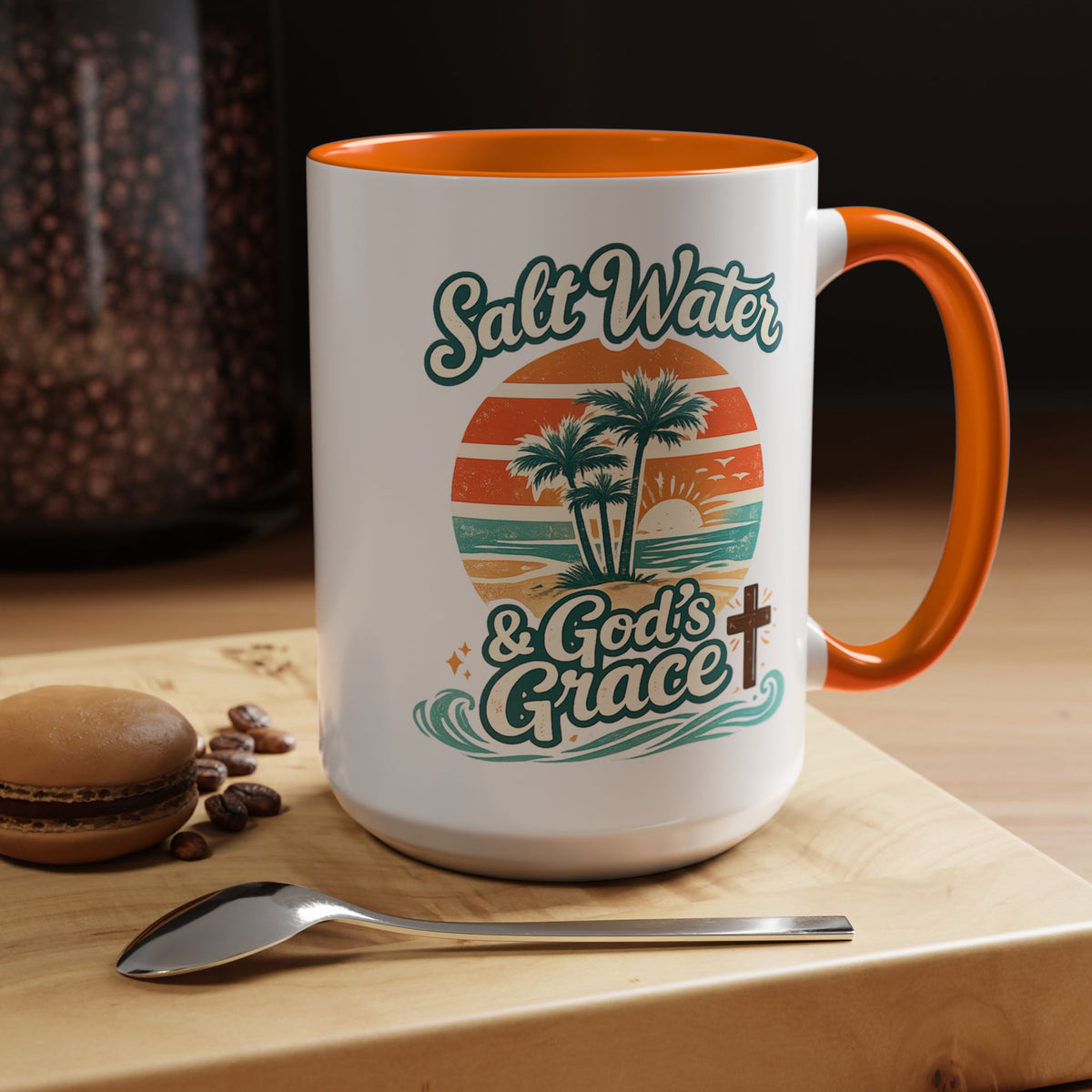 Christian Beach Lover Coffee Mug, Salt Water and God's Grace Mug, Coastal Faith Gift, Religious Ocean Lover Cup, Christian Gift