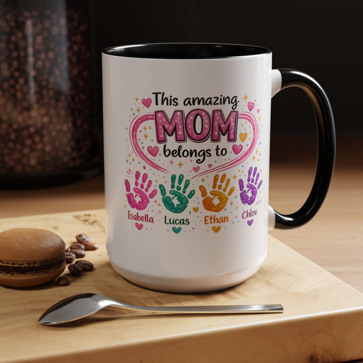 Personalized Mom Handprint Mug, Custom Mother's Day Coffee Mug, Gift from Kids for Mom, Grandma Mug with Children's Names
