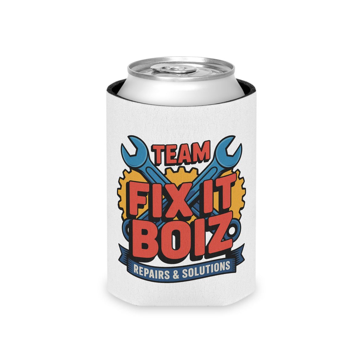 Mechanic Can Cooler, Team Fix It Boiz Wrench and Gear Design, Workshop Drink Holder, Handyman Gift for Dad or a Repair Crew Birthday