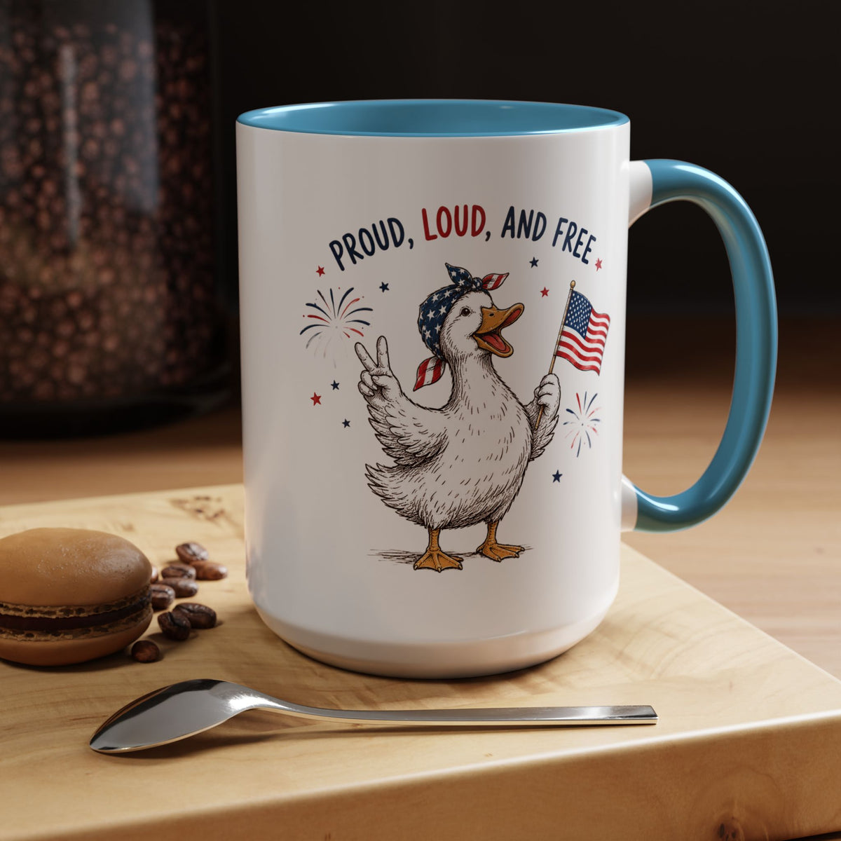 Funny Patriotic Goose Coffee Mug, Proud Loud and Free Mug, American Flag Goose Cup, Fourth of July Gift, USA Pride Coffee Mug