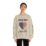 Personalized Proud Mom Sweatshirt, Custom Military Mom Pullover, American Flag Heart Crewneck, Military Mom Gift, Patriotic Mother Shirt