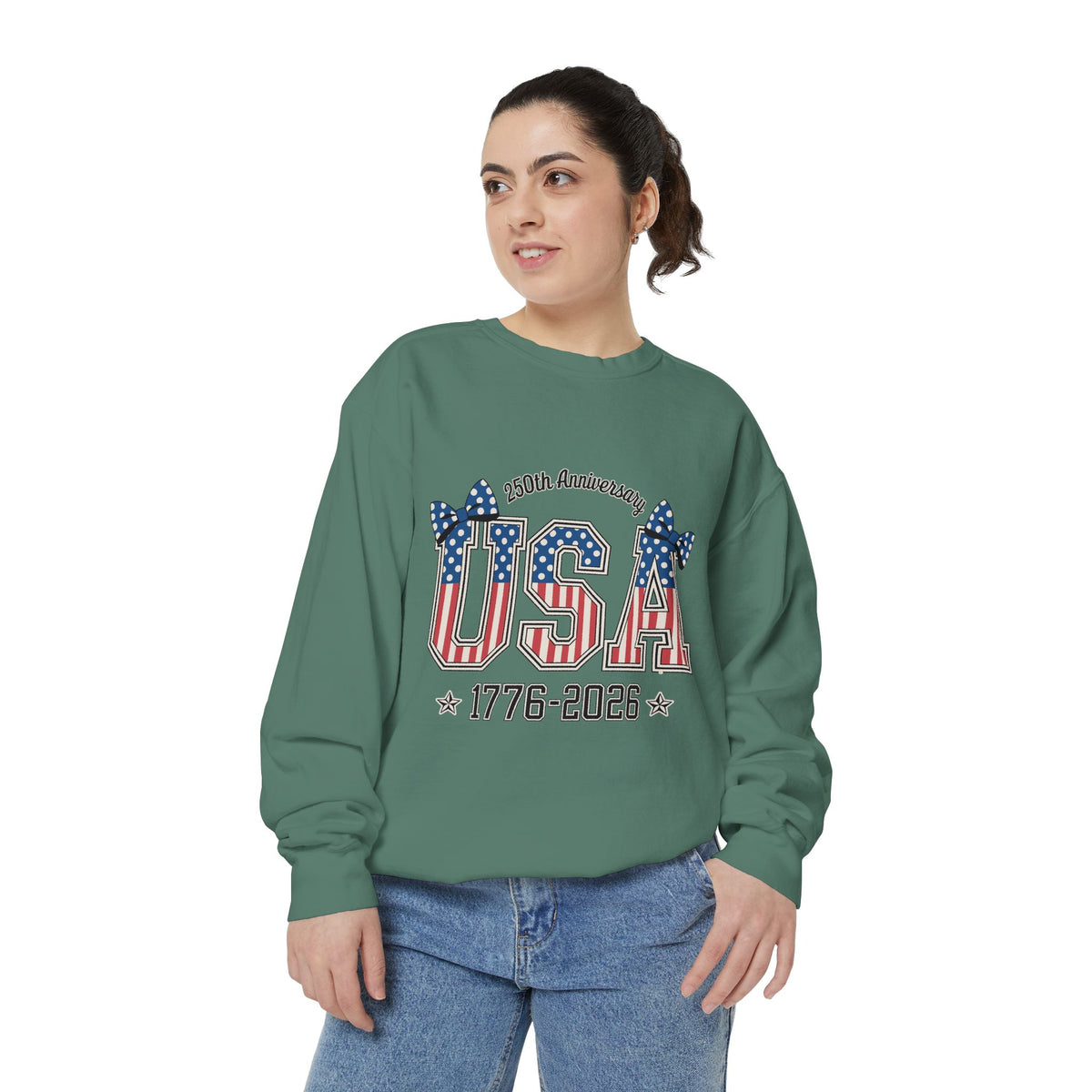 USA 250th Anniversary Comfort Colors Sweatshirt, Patriotic Bow Coquette Shirt, America 1776 2026 Sweatshirt, Fourth of July Gift