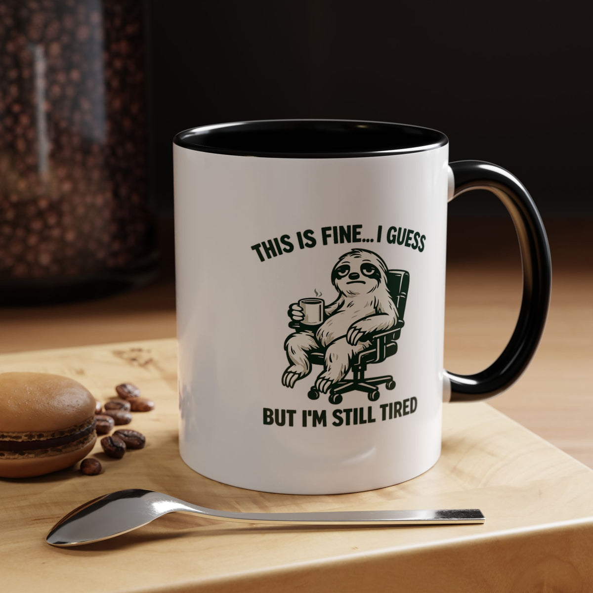 Funny Sloth Coffee Mug, This Is Fine I Guess But I'm Still Tired Mug, Exhausted Office Worker Gift, Introvert Coffee Lover Cup