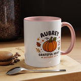 Personalized Pumpkin Name Mug, Custom Aubrey Fall Coffee Cup, Grateful Heart Autumn Gift for Her, Thanksgiving Birthday Keepsake Gift