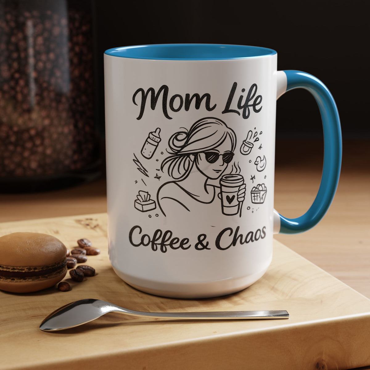 Mom Life Coffee and Chaos Mug, Funny Mom Coffee Mug, Motherhood Humor Gift, Busy Mom Cup, Mother's Day Gift for Coffee Lover