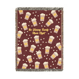 Personalized Family Movie Night Blanket, Popcorn Woven Throw, Custom Name Theater Decor, Cozy Cinema Gift for Families and Film Lovers